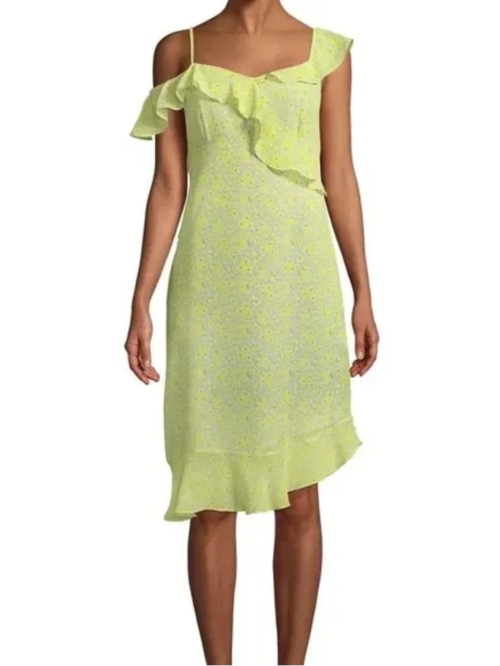 Nannette Yellow Floral One-Shoulder Ruffle Dress